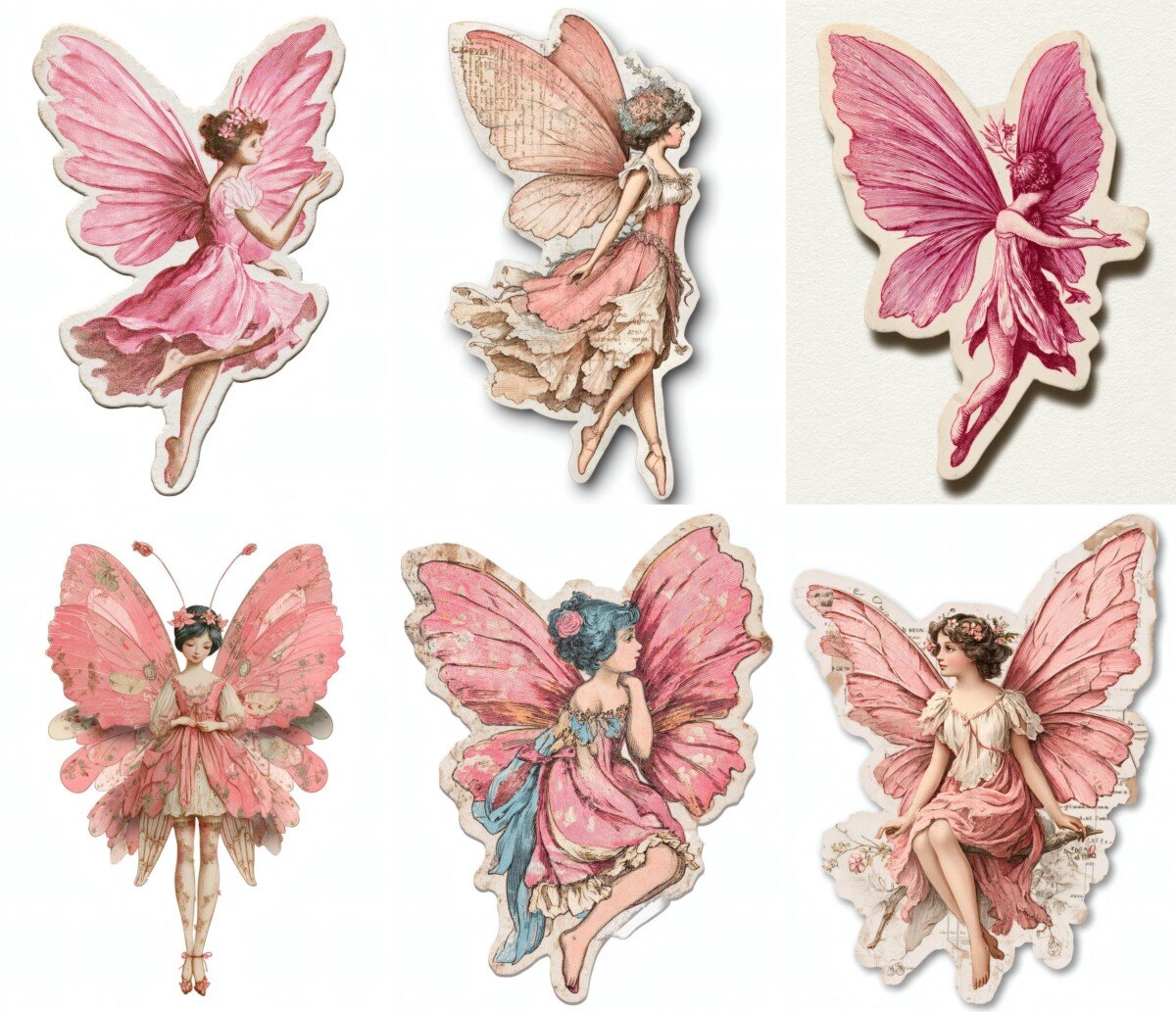 pink – 24 Pink Wing Fairy Junk Journal Fussy Cuts