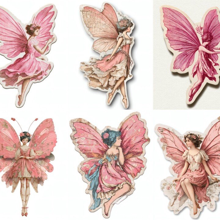 pink – 24 Pink Wing Fairy Junk Journal Fussy Cuts