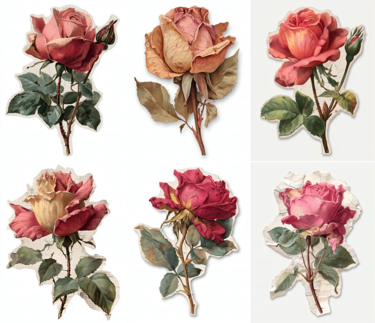 dried – 24 Dried Rose Romantic Floral Junk Journal Supplies Cutouts