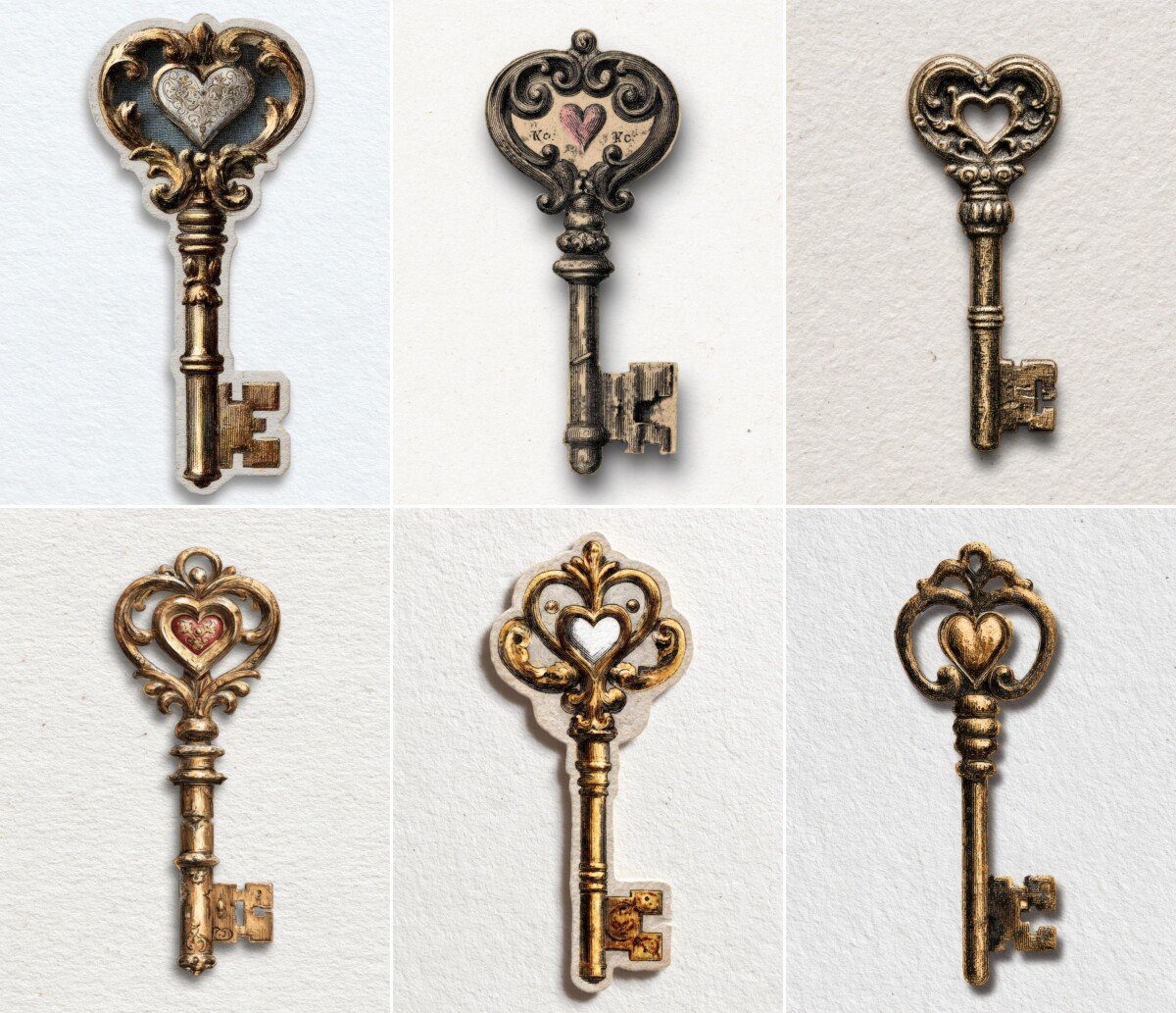 antique – 24 Antique Key Junk Journal Fussy Cuts