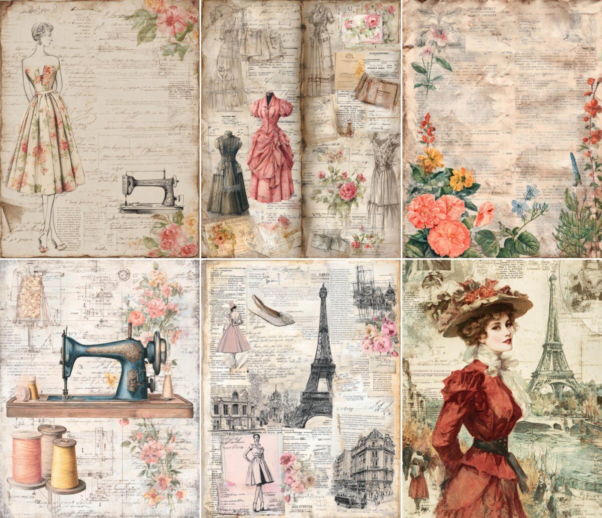 old – 37 Old Sewing Junk Journal Pages