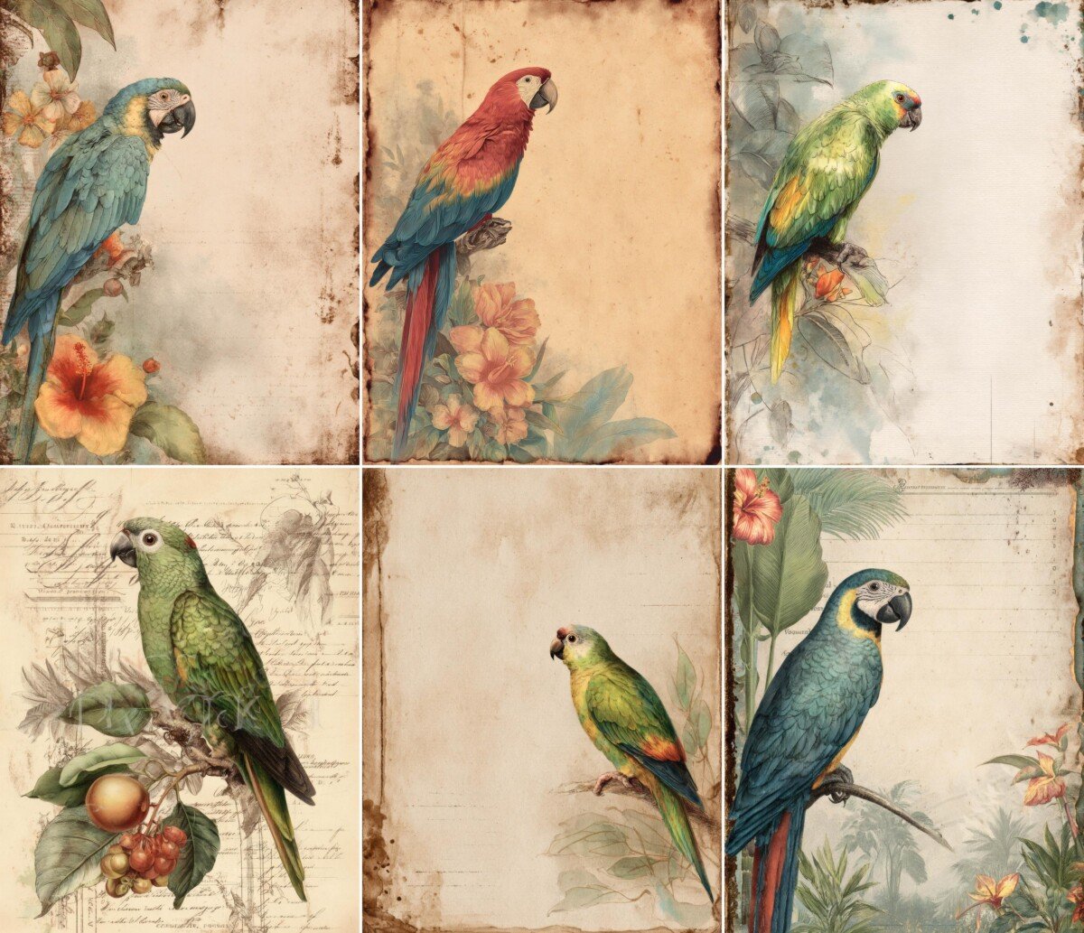 vintage – 52 Vintage Parrot Junk Journal Pages