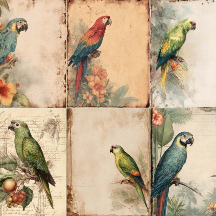 vintage – 52 Vintage Parrot Junk Journal Pages
