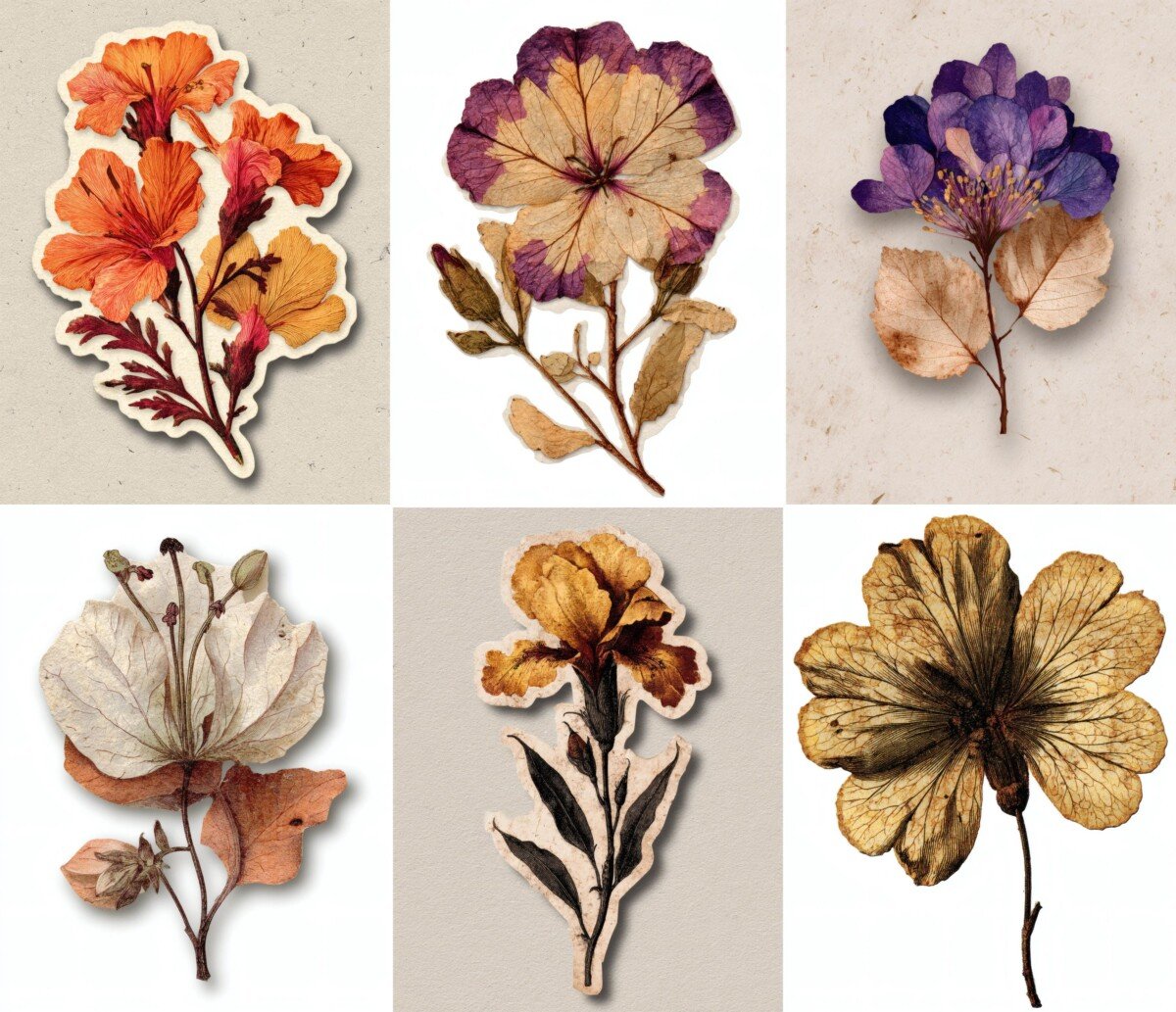 pressed – 43 Pressed Flower Botanical Witchy Junk Journal Supplies Cutouts