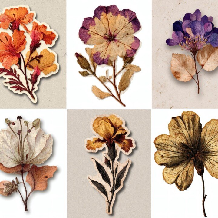 pressed – 43 Pressed Flower Botanical Witchy Junk Journal Supplies Cutouts