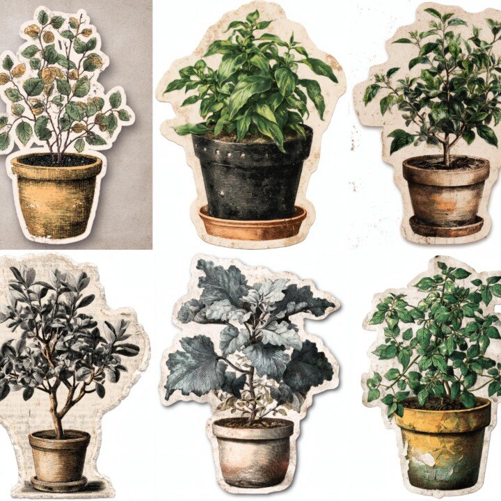 potted – 28 Potted Plant Botanical Junk Journal Supplies Cutouts