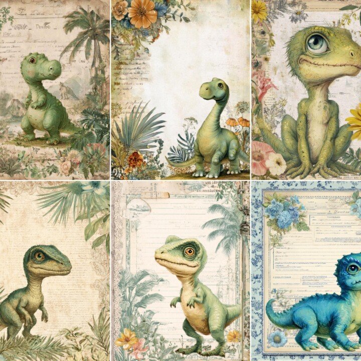 baby – 24 Baby Dinosaur Junk Journal Pages