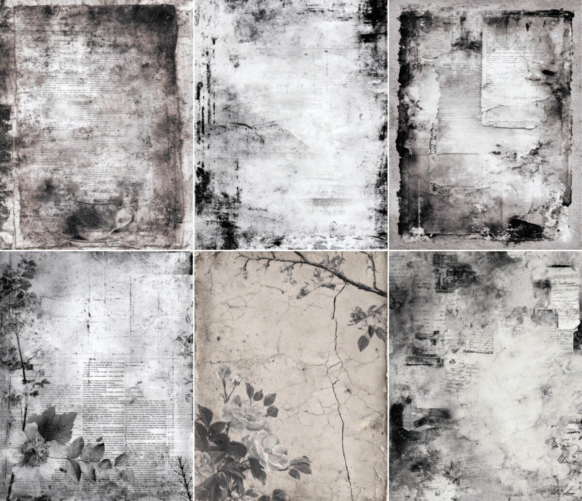 black – 64 Black and White Distressed Journal Pages