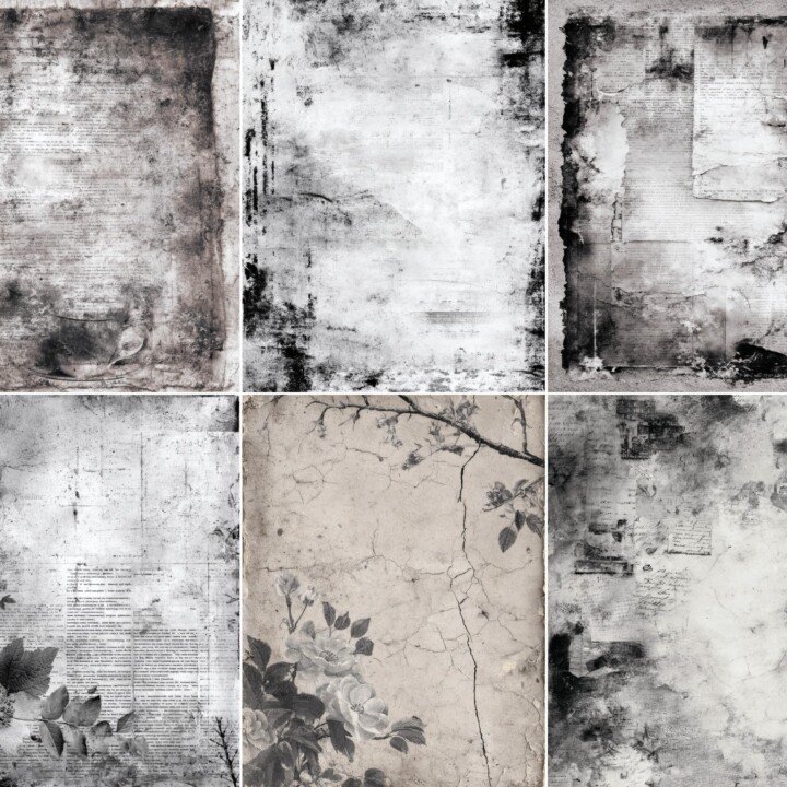 black – 64 Black and White Distressed Journal Pages