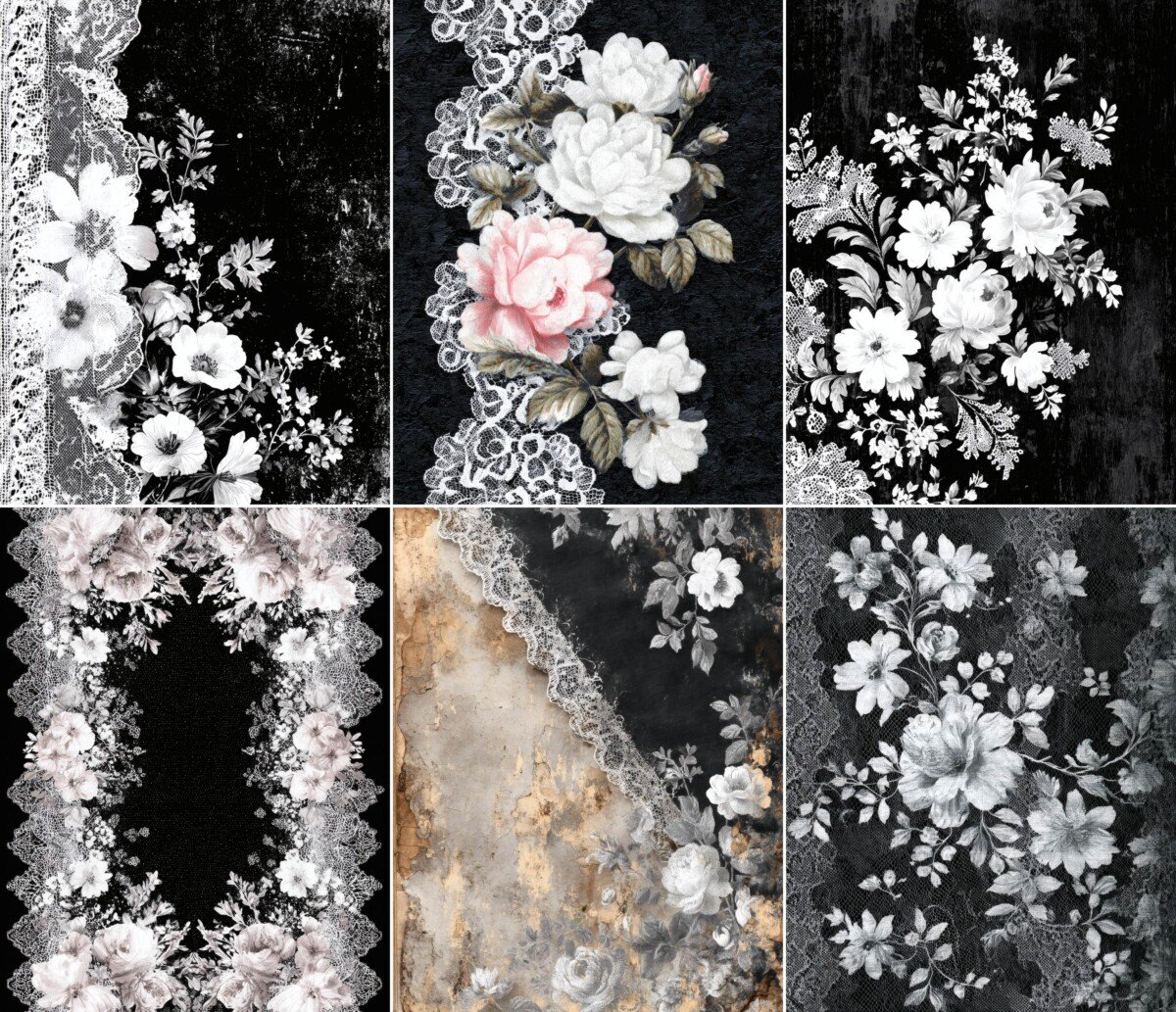 Dark floral journal artwork with pale blossoms and decorative lace, preview 2