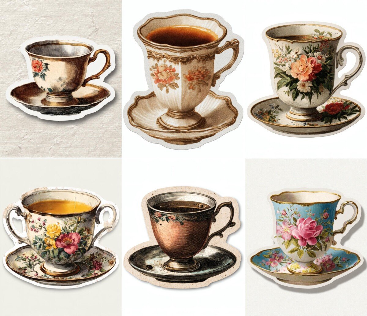 vintage – 20 Vintage Teacup Junk Journal Fussy Cuts