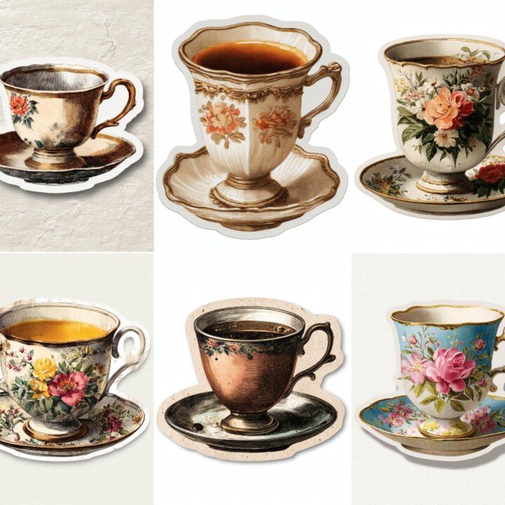 vintage – 20 Vintage Teacup Junk Journal Fussy Cuts