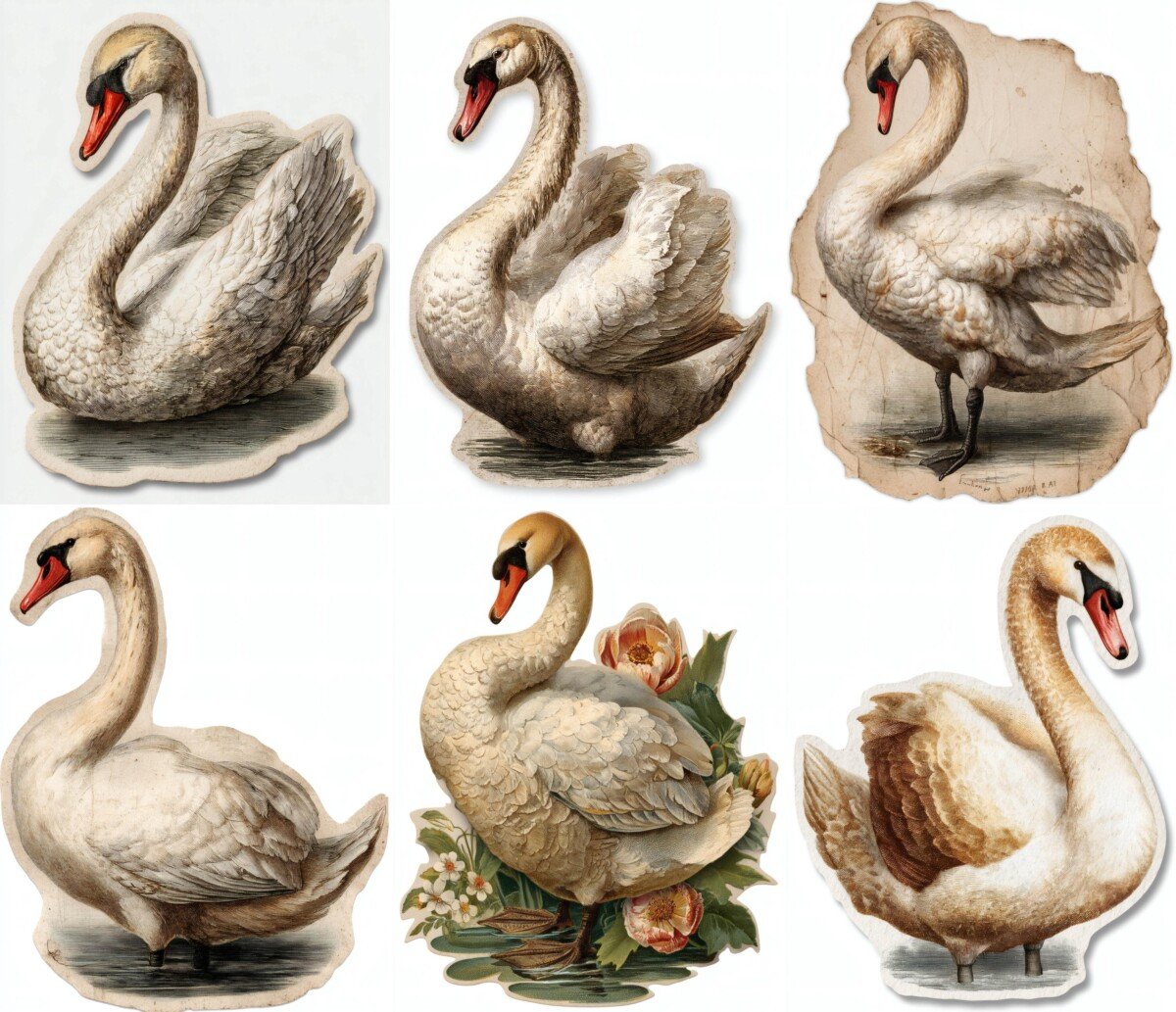 swan – 20 Swan Junk Journal Fussy Cuts