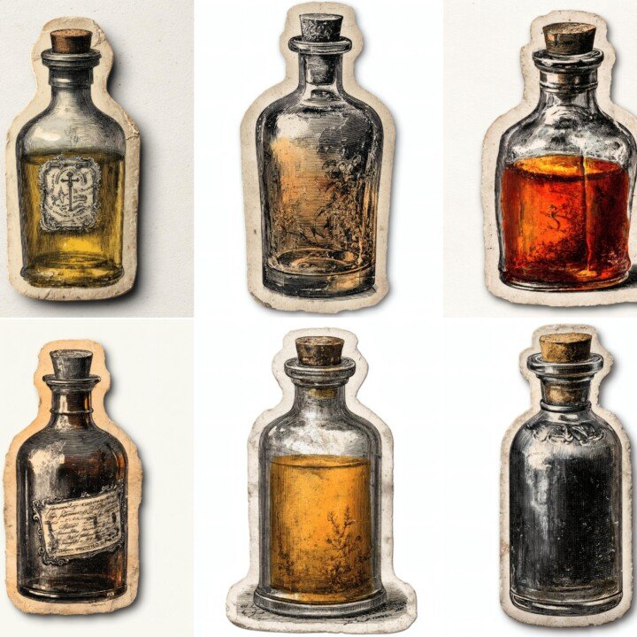 apothecary – 24 Apothecary Bottle Junk Journal Fussy Cuts