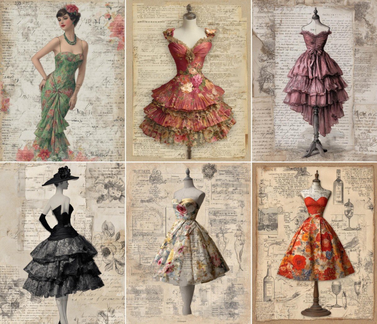 cocktail – 56 Cocktail Dress Junk Journal Pages