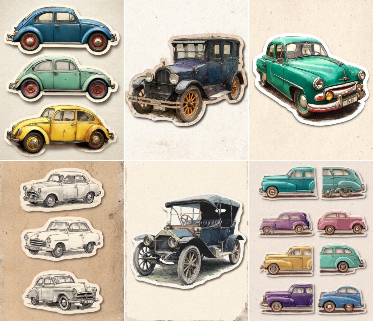 vintage – 24 Vintage Car Fussy Cuts, Classic Auto Junk Journal Supplies, Retro Vehicle Clipart Set, Travel Scrapbook Supplies, Digital Download
