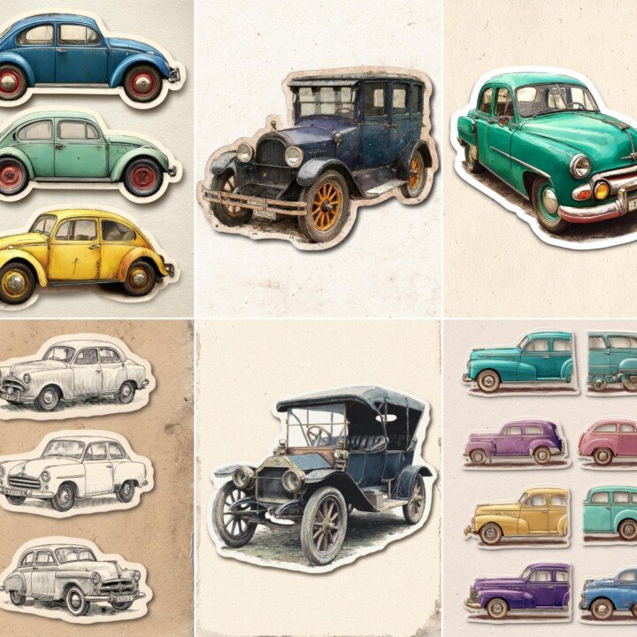 vintage – 24 Vintage Car Fussy Cuts, Classic Auto Junk Journal Supplies, Retro Vehicle Clipart Set, Travel Scrapbook Supplies, Digital Download
