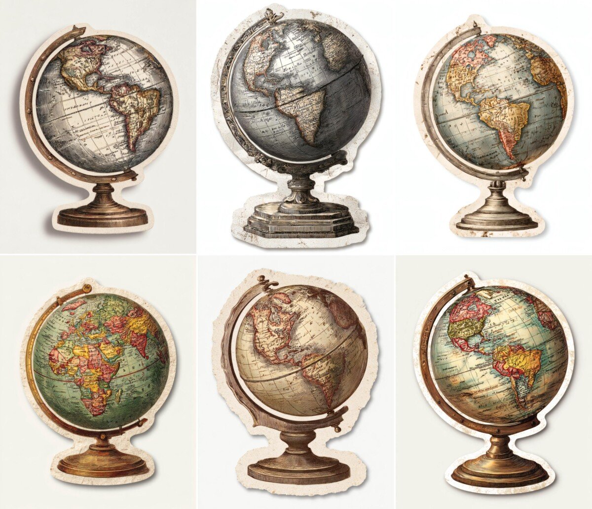 vintage – 24 Vintage Globe Junk Journal Fussy Cuts