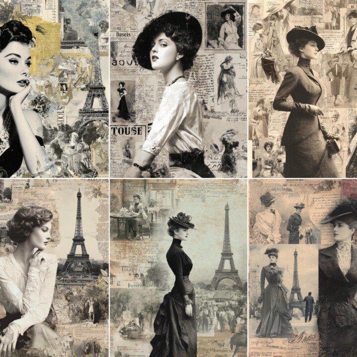 paris – 40 Paris Fashion Junk Journal Pages