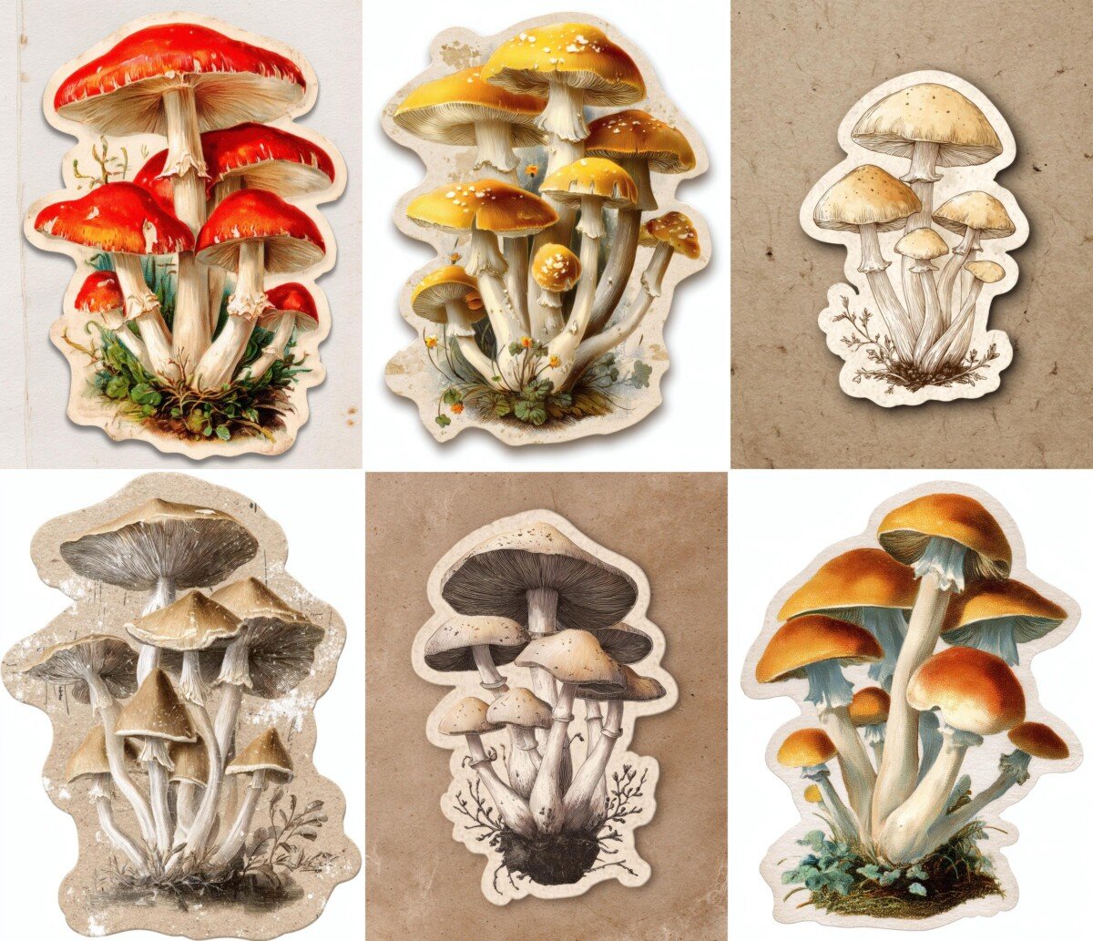 mushroom – 24 Mushroom Cluster Woodland Nature Junk Journal Supplies Cutouts