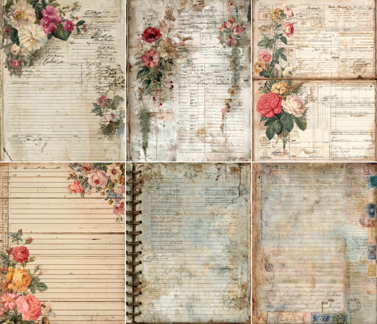 farmhouse – 48 Farmhouse Ledger Junk Journal Pages