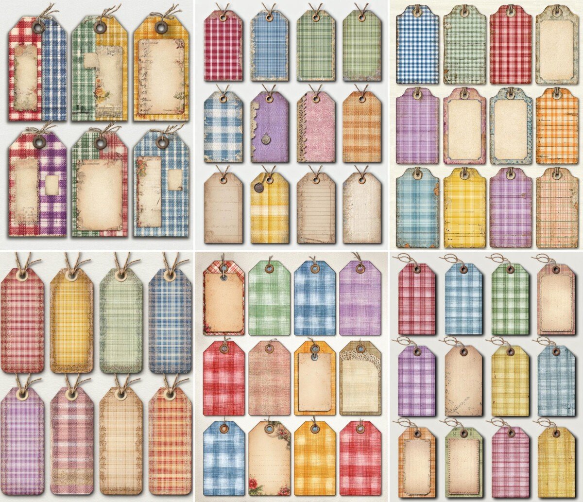gingham – 200+ Gingham Pattern Tags Printable, Farmhouse Junk Journal Ephemera, Shabby Chic Labels, Scrapbook Supplies, Digital Download