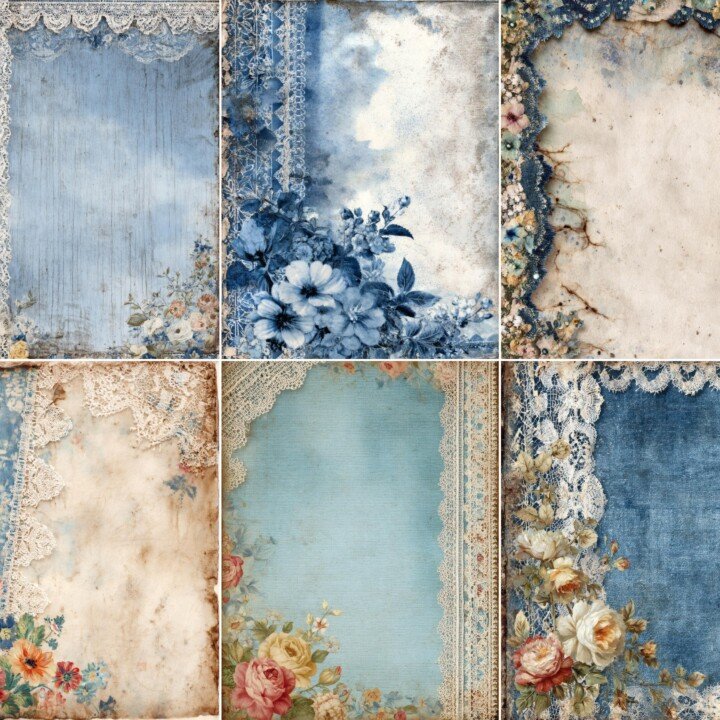 denim – 60 Denim Lace Junk Journal Pages
