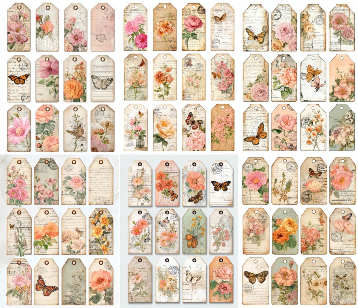 floral – 200+ Floral Butterfly Tags Ephemera