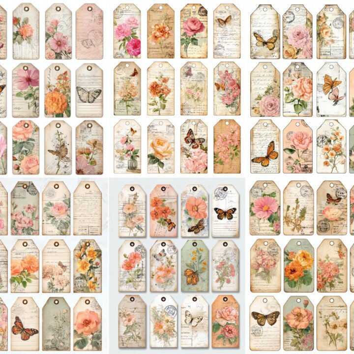 floral – 200+ Floral Butterfly Tags Ephemera