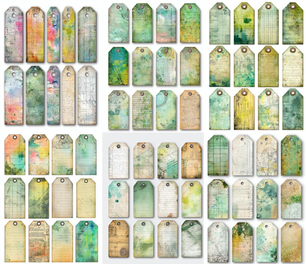 green – 200+ Green Mixed Media Botanical Junk Journal Ephemera Labels & Tags