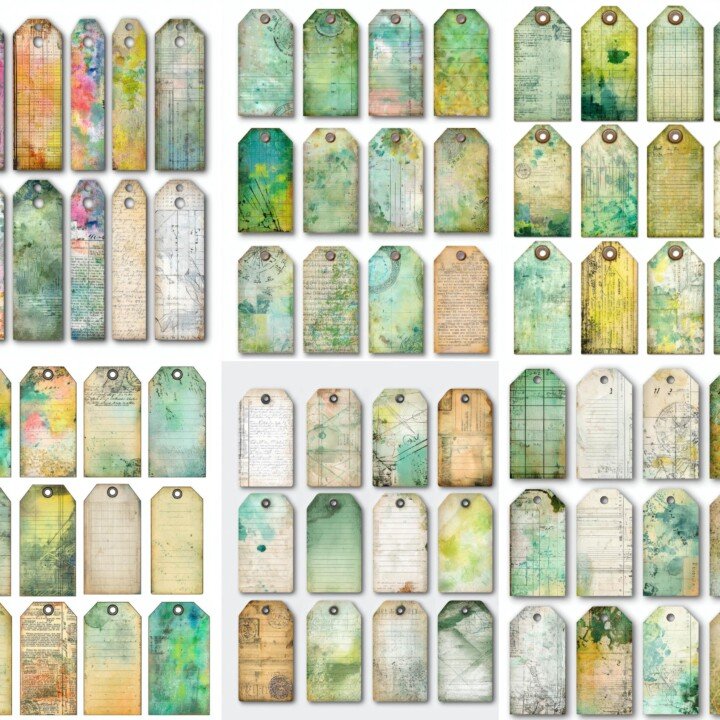 green – 200+ Green Mixed Media Botanical Junk Journal Ephemera Labels & Tags