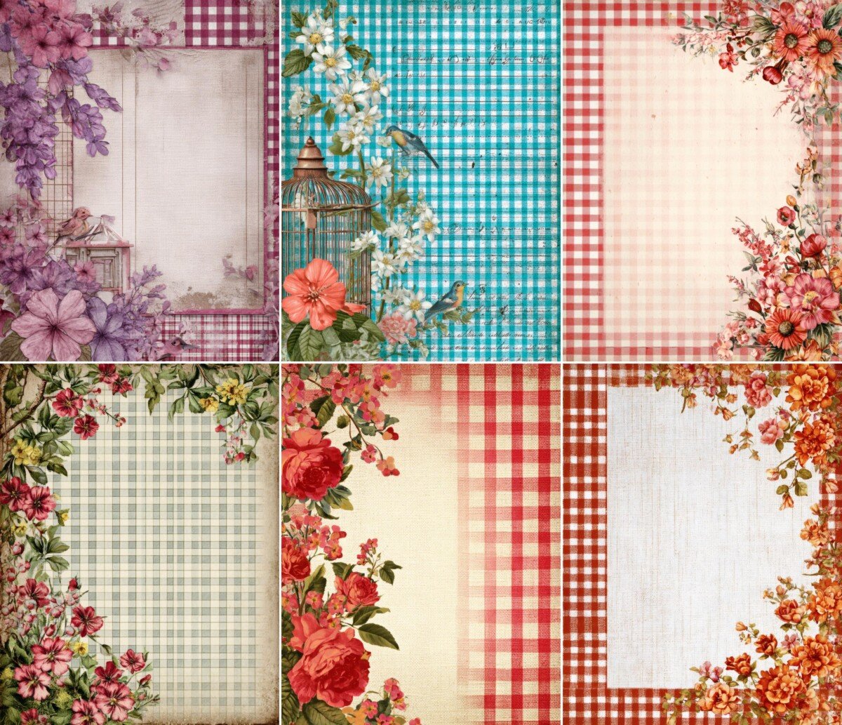 rustic – 55 Rustic Gingham Scrapbook Journal Pages