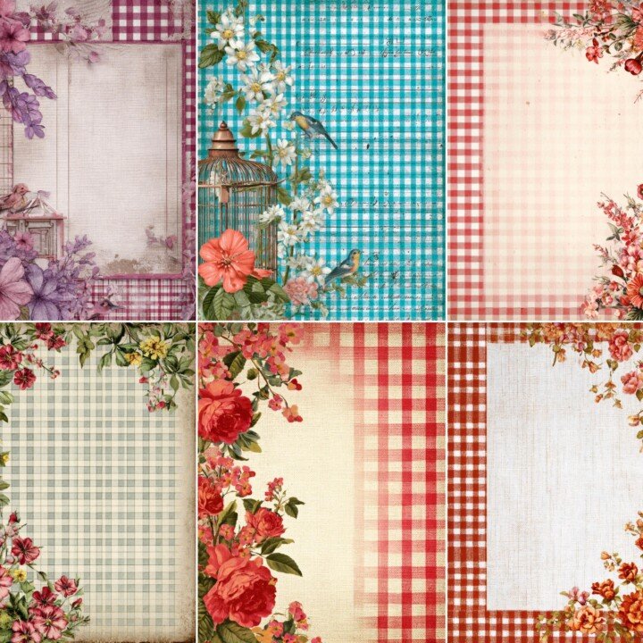 rustic – 55 Rustic Gingham Scrapbook Journal Pages