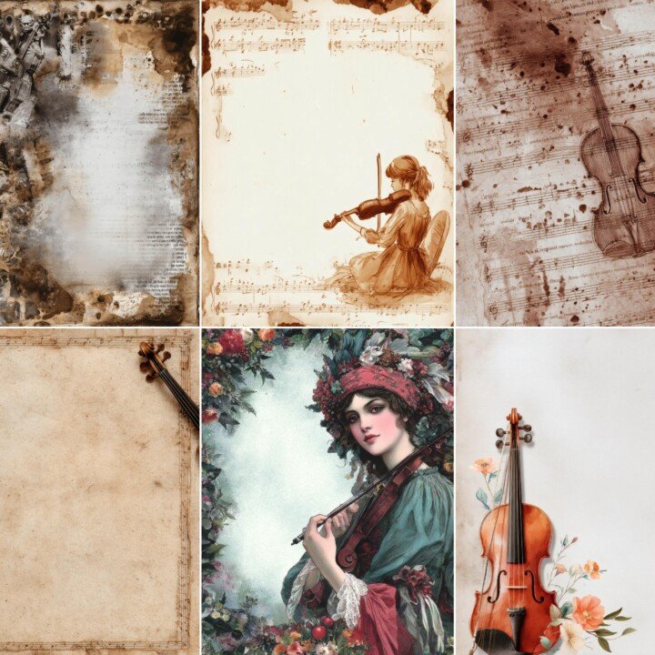 vintage – 45 Vintage Violinist Junk Journal Pages