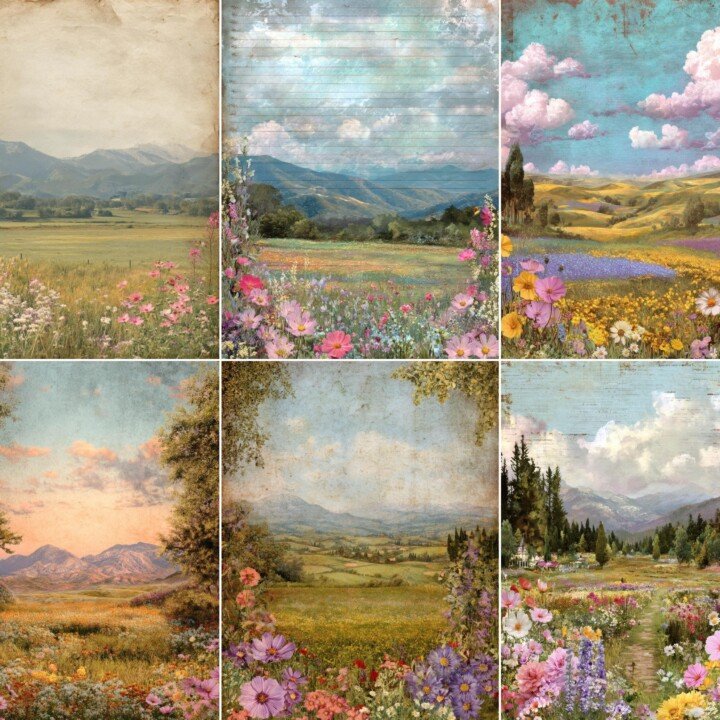 landscape – 40 Landscape Flower Field Junk Journal Pages