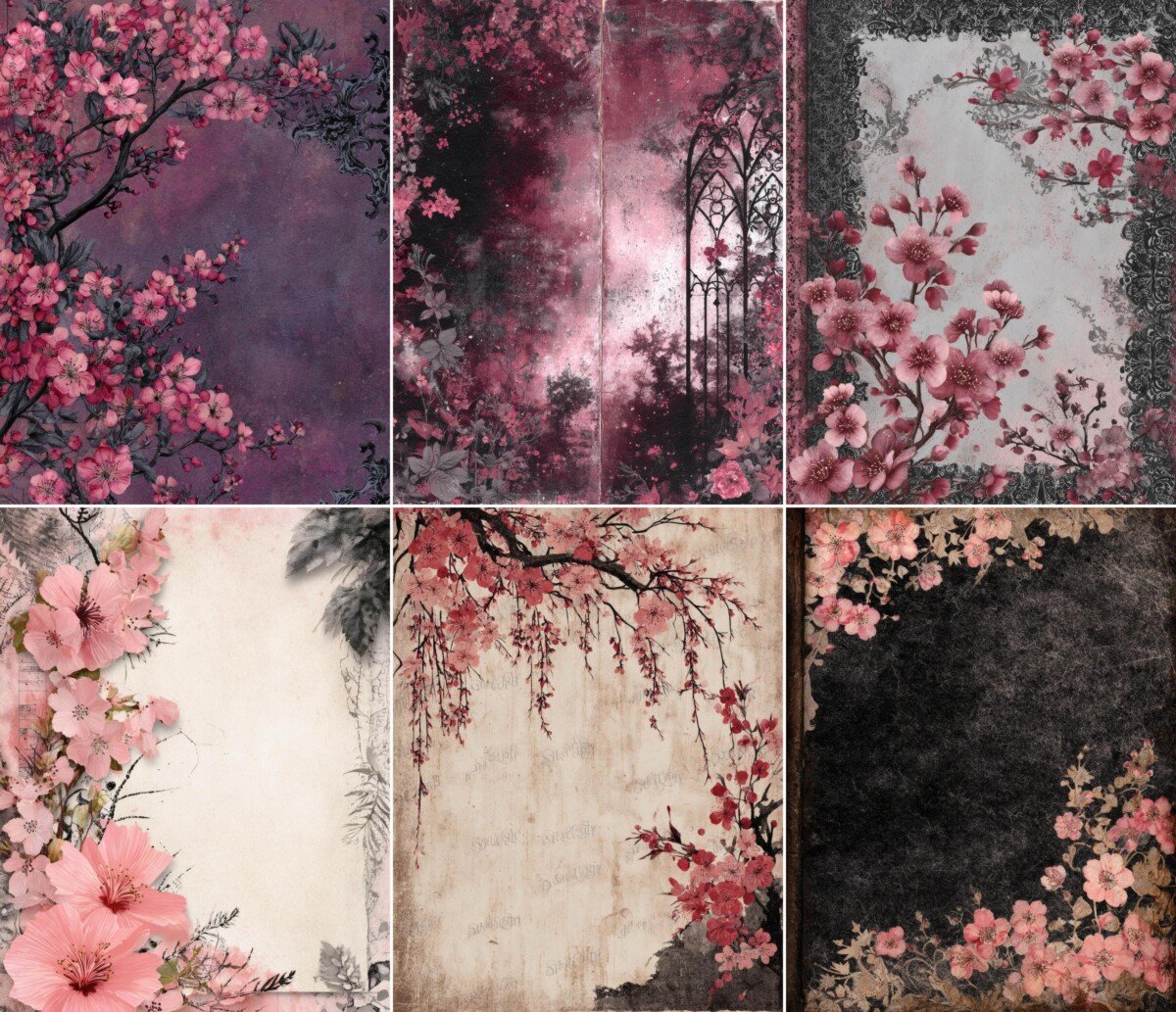 gothic – 49 Gothic Sakura Junk Journal Pages