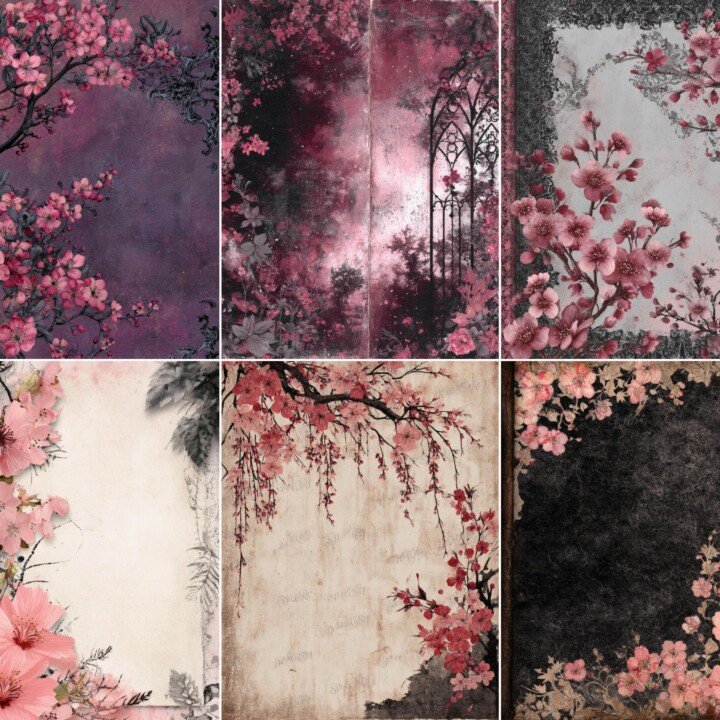 gothic – 49 Gothic Sakura Junk Journal Pages
