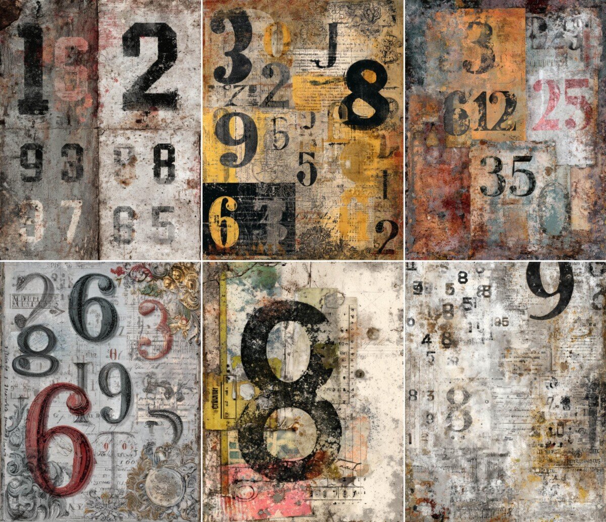 grungy – 64 Grungy Numbers Junk Journal Pages