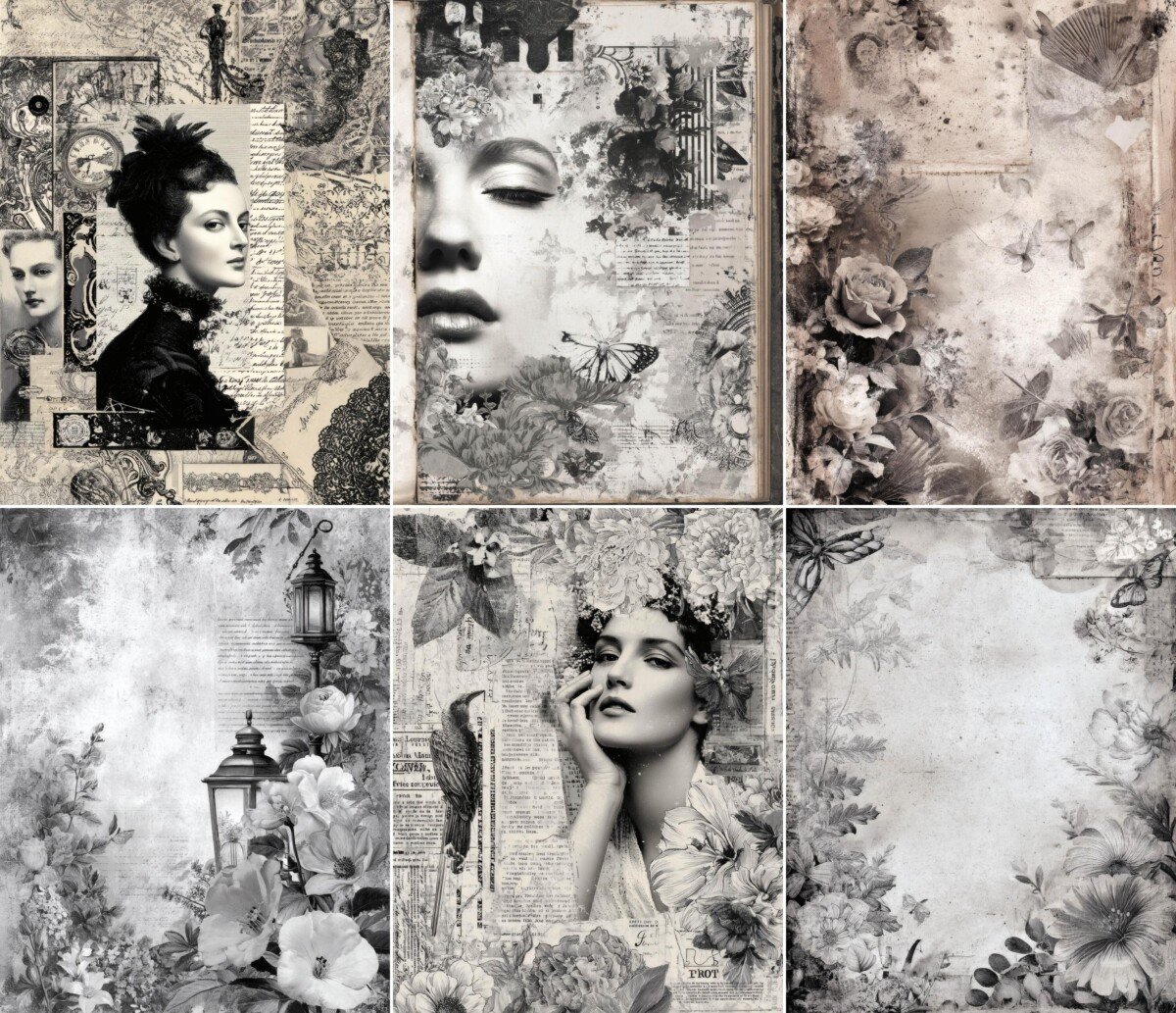 monochromatic – 56 Monochromatic Junk Journal Pages