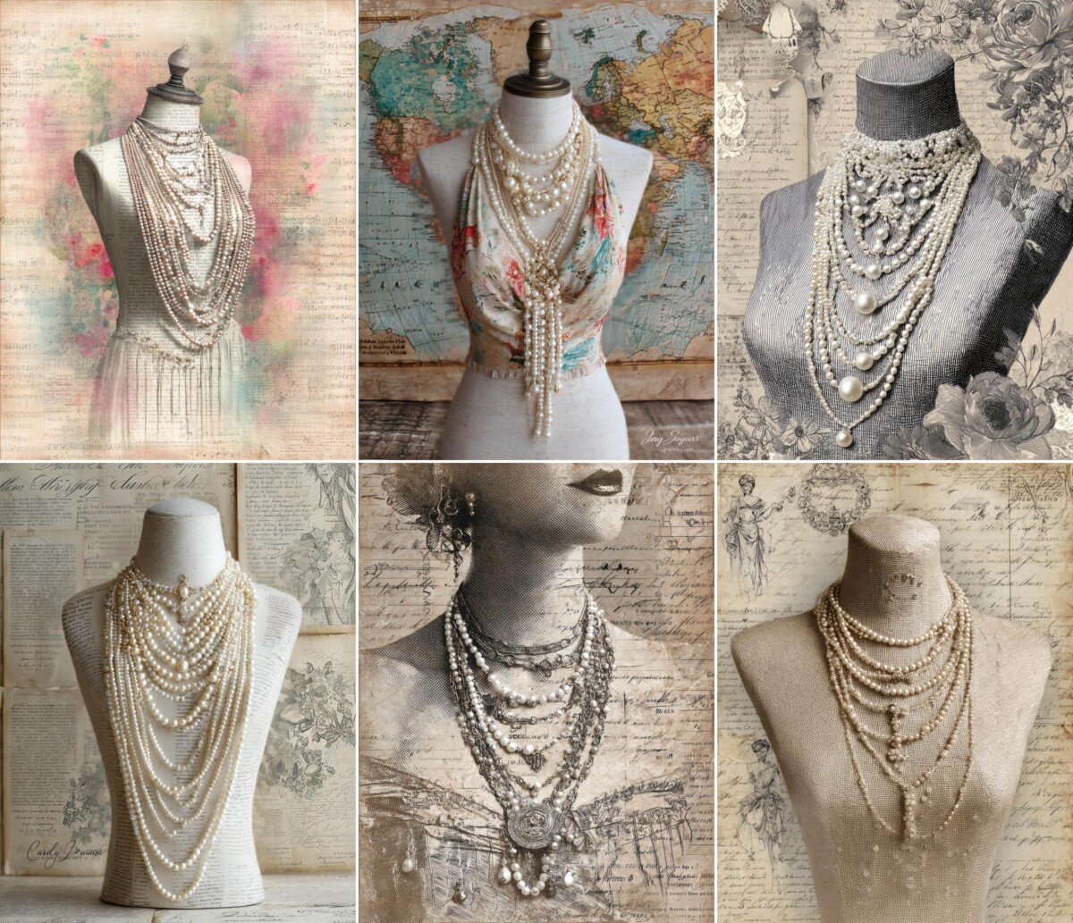 pearl – 60 Pearl Necklace Mannequin Junk Journal Pages