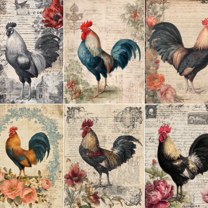 rooster – 56 Rooster Junk Journal Pages