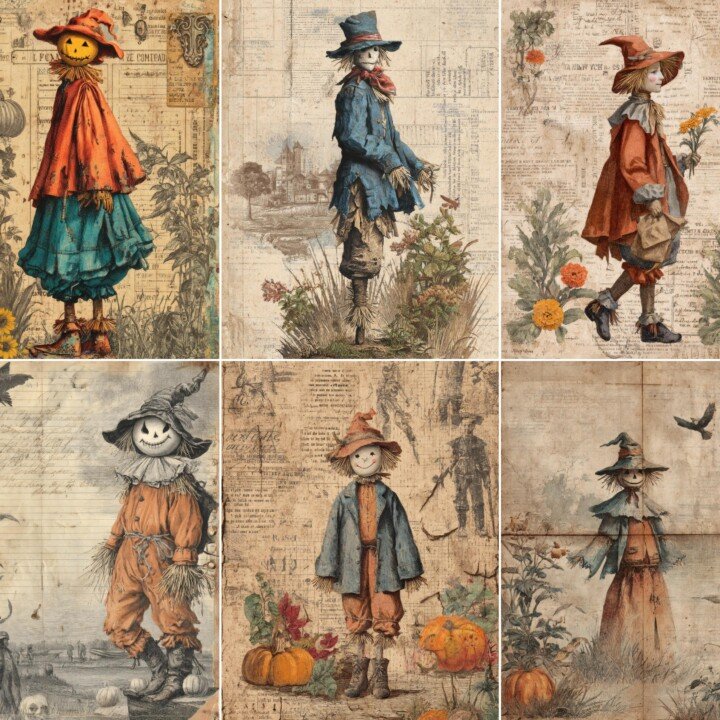 vintage – 51 Vintage Scarecrow Junk Journal Pages