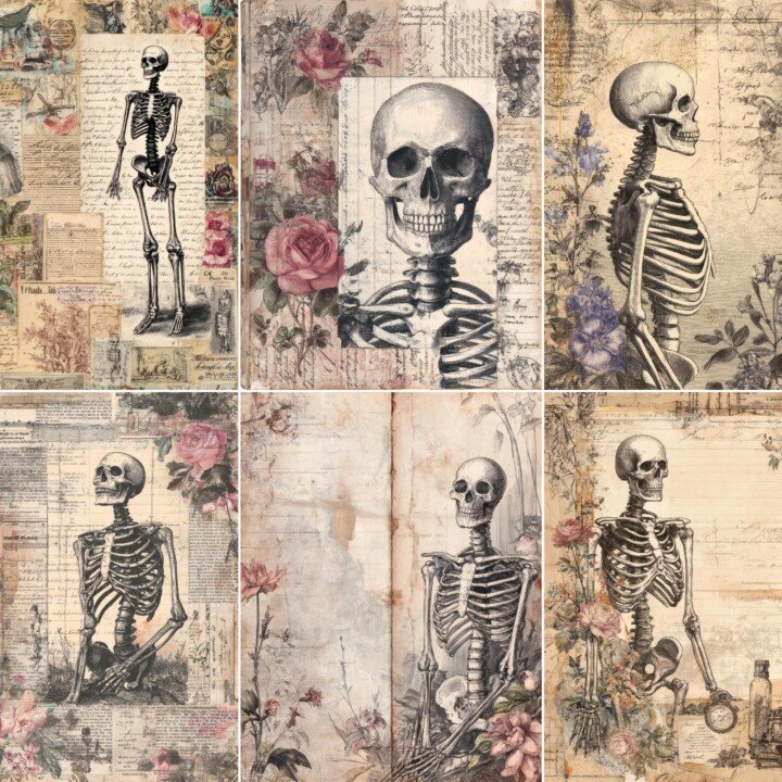 skeleton – 59 Skeleton Junk Journal Pages