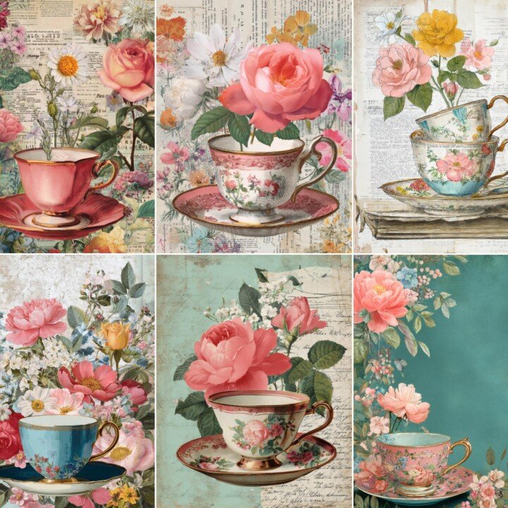 tea – 62 Tea Cup Junk Journal Pages