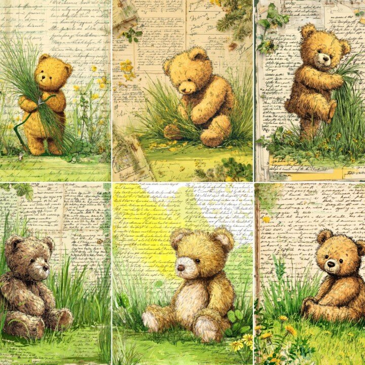 teddy – 40 Teddy Bear Spring Junk Journal Pages