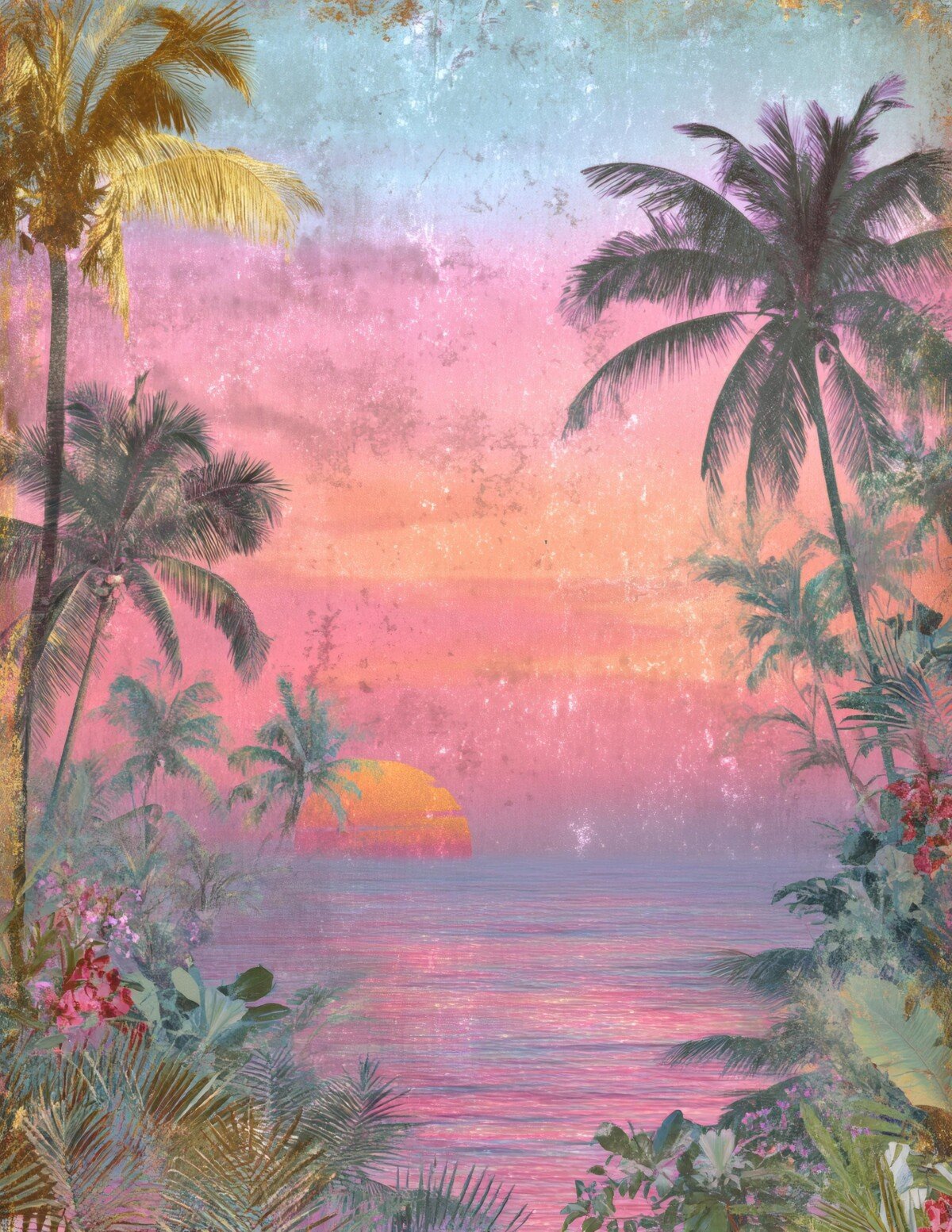 Tropical sunset junk journal pages with palm trees, ocean views and colorful skies – preview 10