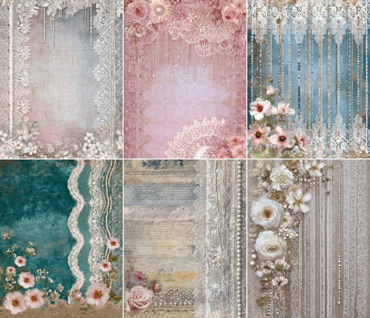 lace – 56 Lace & Pearl Junk Journal Pages