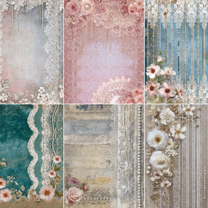 lace – 56 Lace & Pearl Junk Journal Pages