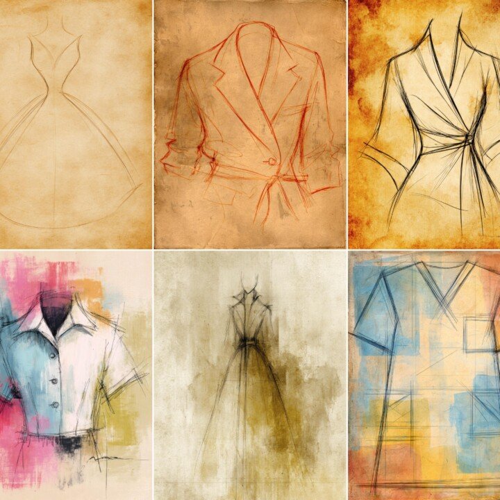 vintage – 43 Vintage Fashion Technical Sketch Journal Pages