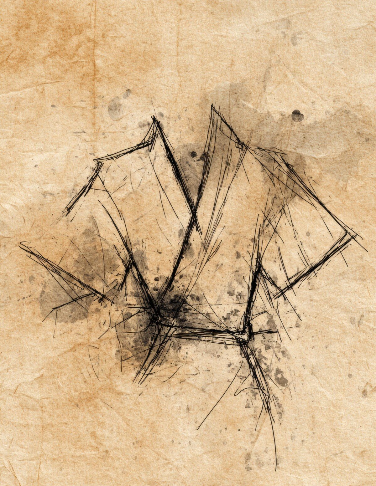 Black garment sketch on a cream textured paper background
